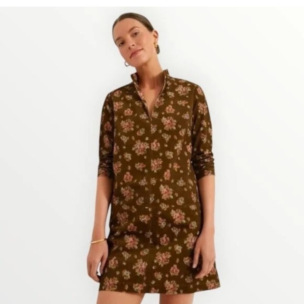 NWT Tuckernuck Brown Floral Long Sleeve Corduroy boutique dress